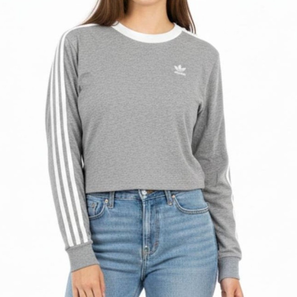 Adidas White and Gray Crewneck‎ Long Sleeve Women's Size Small